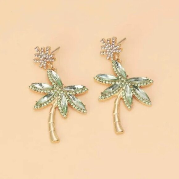 ⭐️💍 FREE Palm Tree Plant Boho Peasant Rhinestone Hipster Hippie Art Earrings - Picture 3 of 4